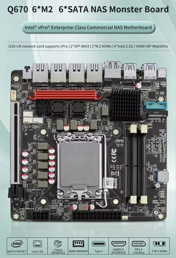 Intel VPro Q670 NAS moederbord - Lga 1700 Ddr5 Itx Motherboard recensie en prijs
