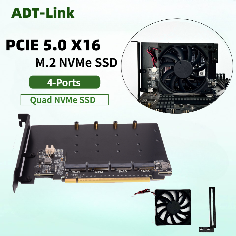 R34A PCIe 5.0 x16 naar 4-poort - Quad M.2 Nvme Pcie Bifurcation Card recensie en prijs